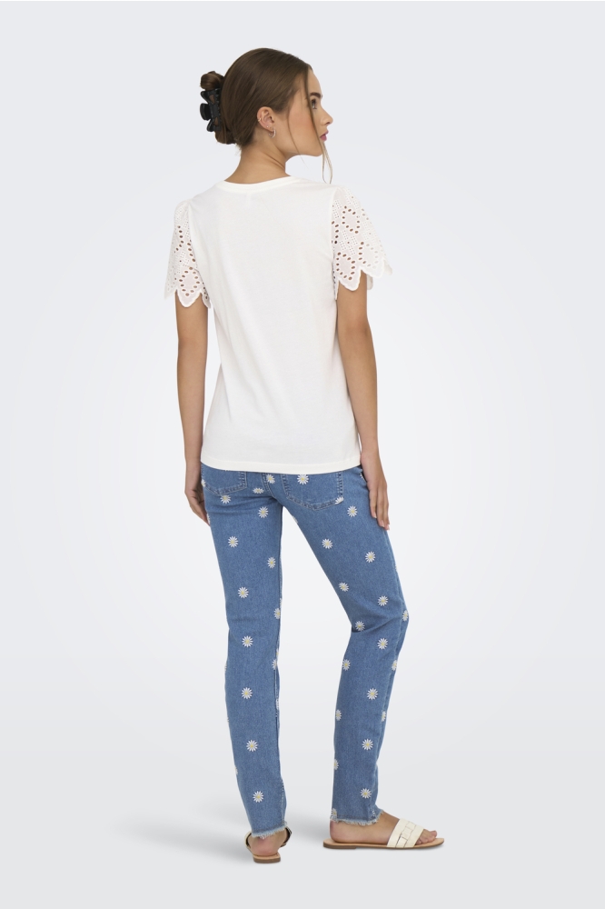 ONLEBBA LIFE S/S LACE TOP JRS 15324887 CLOUD DANCER/RILLY FLOWERY